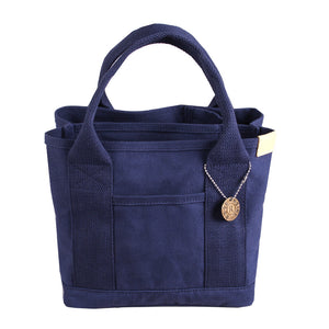 Dark Blue Canvas Lunch Tote Bag - Stylish Handbag with Multiple Compartments for Women