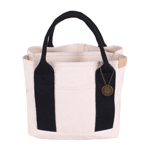White with black Canvas Lunch Tote Bag - Stylish Handbag with Multiple Compartments for Women