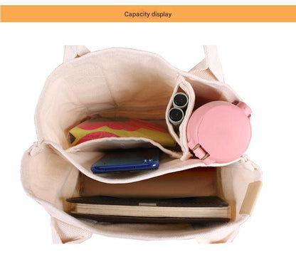 White with black Canvas Lunch Tote Bag - Stylish Handbag with Multiple Compartments for Women