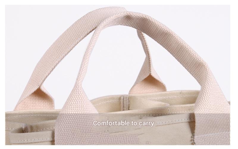 White with black Canvas Lunch Tote Bag - Stylish Handbag with Multiple Compartments for Women