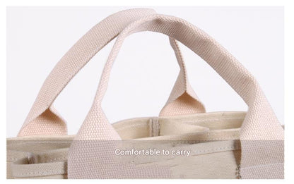 White with black Canvas Lunch Tote Bag - Stylish Handbag with Multiple Compartments for Women