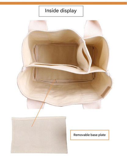 White with black Canvas Lunch Tote Bag - Stylish Handbag with Multiple Compartments for Women