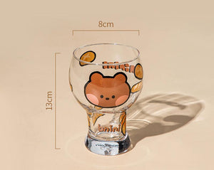 Mini Cartoon Glass Tumbler 400ml,Cute Beer and Juice Cup for Cold Drinks(Brown bear) - Factory Direct Shop