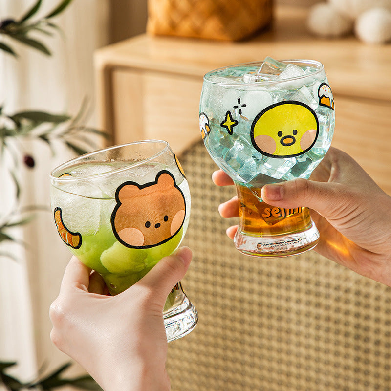Mini Cartoon Glass Tumbler 400ml,Cute Beer and Juice Cup for Cold Drinks(Brown bear) - Factory Direct Shop