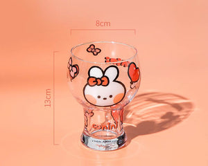 Mini Cartoon Glass Tumbler 400ml,Cute Beer and Juice Cup for Cold Drinks(White rabbit) - Factory Direct Shop
