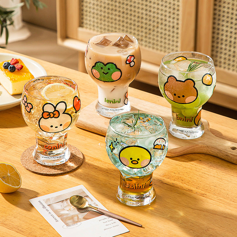 Mini Cartoon Glass Tumbler 400ml,Cute Beer and Juice Cup for Cold Drinks(Yellow duck) - Factory Direct Shop