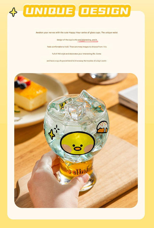 Mini Cartoon Glass Tumbler 400ml,Cute Beer and Juice Cup for Cold Drinks(Yellow duck) - Factory Direct Shop