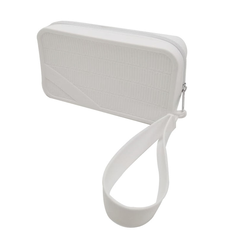 White Silicone Zipper Storage Pouch - Stylish Multi-Purpose Organizer with Wrist Strap