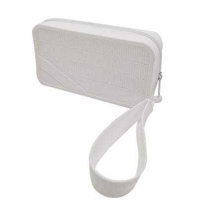White Silicone Zipper Storage Pouch - Stylish Multi-Purpose Organizer with Wrist Strap