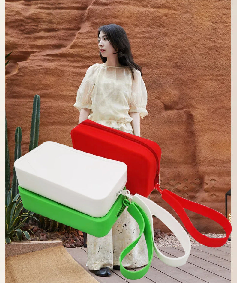 White Silicone Zipper Storage Pouch - Stylish Multi-Purpose Organizer with Wrist Strap
