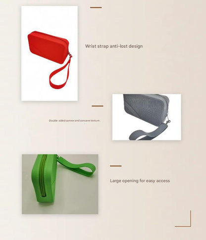 White Silicone Zipper Storage Pouch - Stylish Multi-Purpose Organizer with Wrist Strap