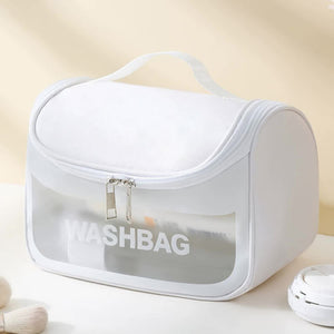 PVC Transparent Cosmetic Bag,Waterproof Portable Travel Organizer with Handle(white)