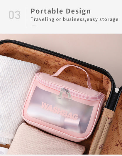 PVC Transparent Cosmetic Bag,Waterproof Portable Travel Organizer with Handle(Sky blue)