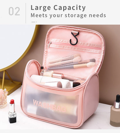 PVC Transparent Cosmetic Bag,Waterproof Portable Travel Organizer with Handle(Black)