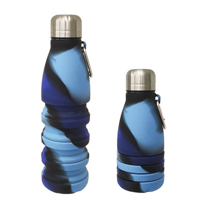 Camouflage blue Collapsible Silicone Water Bottle - Portable Sports Hydration Flask with Carabiner, 550ml/300ml - Factory Direct Shop