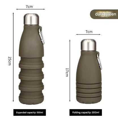 Dark green Collapsible Silicone Water Bottle - Portable Sports Hydration Flask with Carabiner, 550ml/300ml - Factory Direct Shop