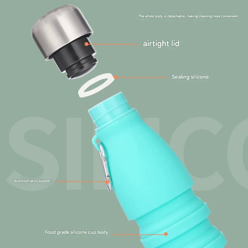 Dark green Collapsible Silicone Water Bottle - Portable Sports Hydration Flask with Carabiner, 550ml/300ml - Factory Direct Shop