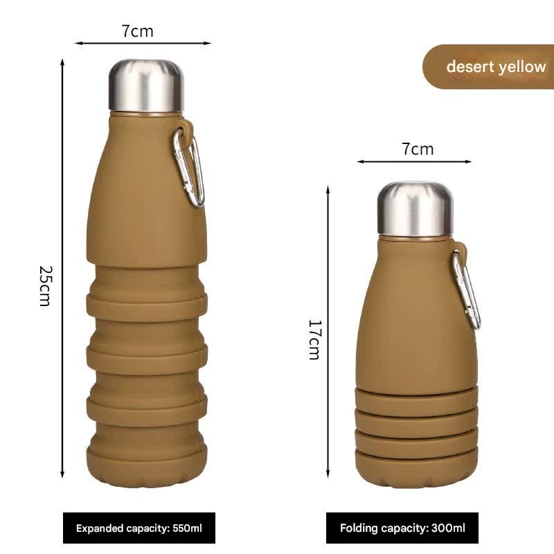 Desert yellow Collapsible Silicone Water Bottle - Portable Sports Hydration Flask with Carabiner, 550ml/300ml - Factory Direct Shop