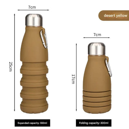 Desert yellow Collapsible Silicone Water Bottle - Portable Sports Hydration Flask with Carabiner, 550ml/300ml - Factory Direct Shop