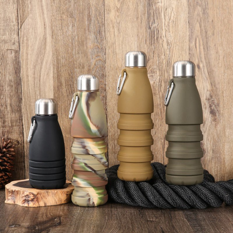 Desert yellow Collapsible Silicone Water Bottle - Portable Sports Hydration Flask with Carabiner, 550ml/300ml - Factory Direct Shop