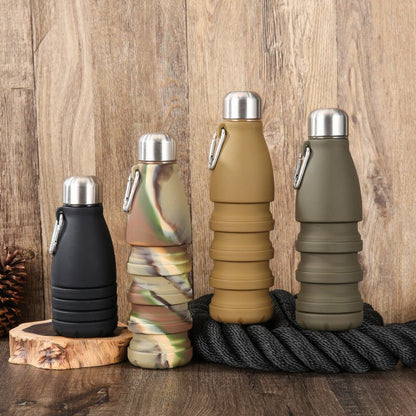 Blue Collapsible Silicone Water Bottle - Portable Sports Hydration Flask with Carabiner, 550ml/300ml - Factory Direct Shop