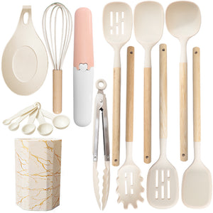 White 12-Piece Silicone Cooking Utensil Set - Non-Stick Food-Grade Kitchen Tools with Holder