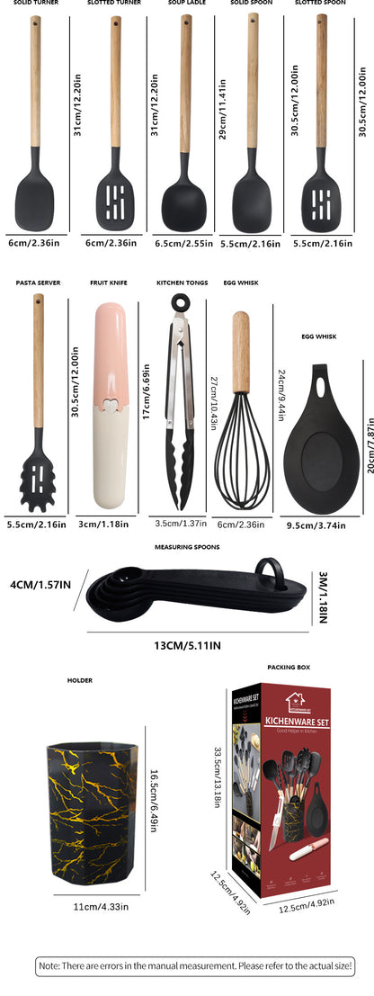 Gray 12-Piece Silicone Cooking Utensil Set - Non-Stick Food-Grade Kitchen Tools with Holder