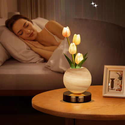 White Tulip Night Light - Floral Table Lamp for Bedroom Ambiance