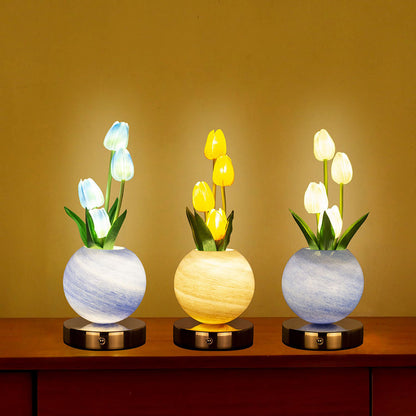 Orange Tulip Night Light - Floral Table Lamp for Bedroom Ambiance