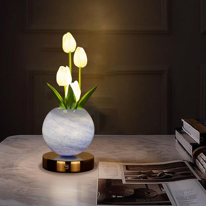 Orange Tulip Night Light - Floral Table Lamp for Bedroom Ambiance