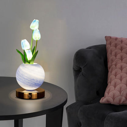Orange Tulip Night Light - Floral Table Lamp for Bedroom Ambiance