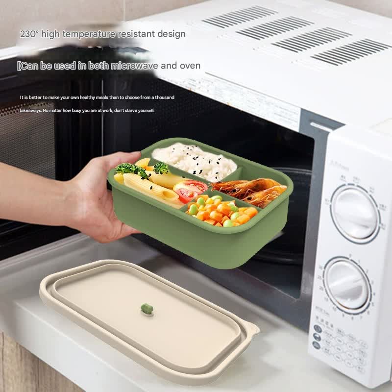 Dark blue Microwave-Safe Silicone Lunch Box with 4 Compartments - Airtight Bento Box for Work and Travel