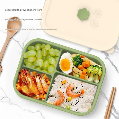 Yellow Microwave-Safe Silicone Lunch Box with 4 Compartments - Airtight Bento Box for Work and Travel