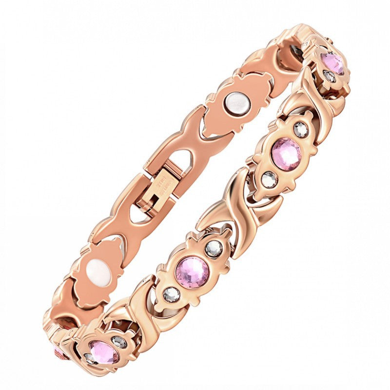 Magnetic Therapy Bracelet - Anti-Allergy Jewelry with Gemstone Design and Health Benefits(Rose Gold)