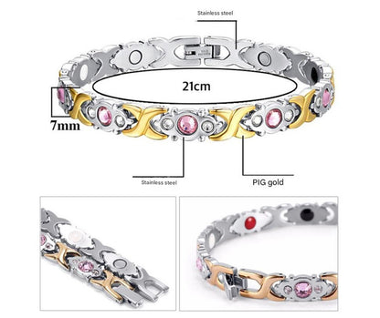 Magnetic Therapy Bracelet - Anti-Allergy Jewelry with Gemstone Design and Health Benefits(Rose Gold)