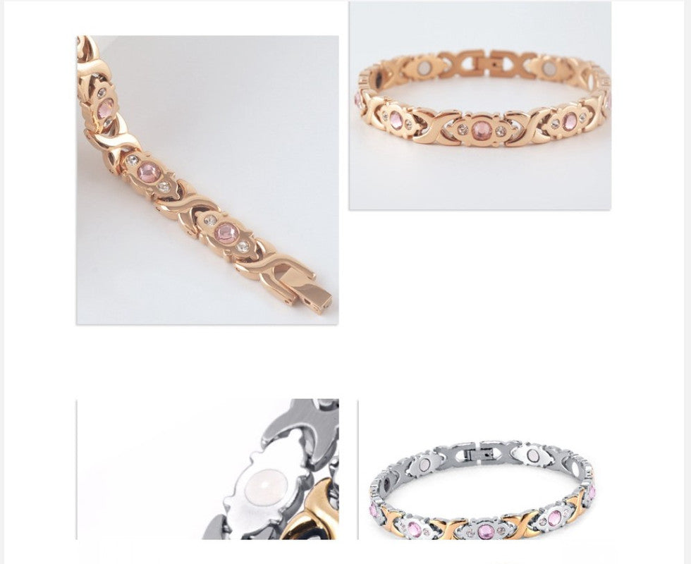 Magnetic Therapy Bracelet - Anti-Allergy Jewelry with Gemstone Design and Health Benefits(Rose Gold)