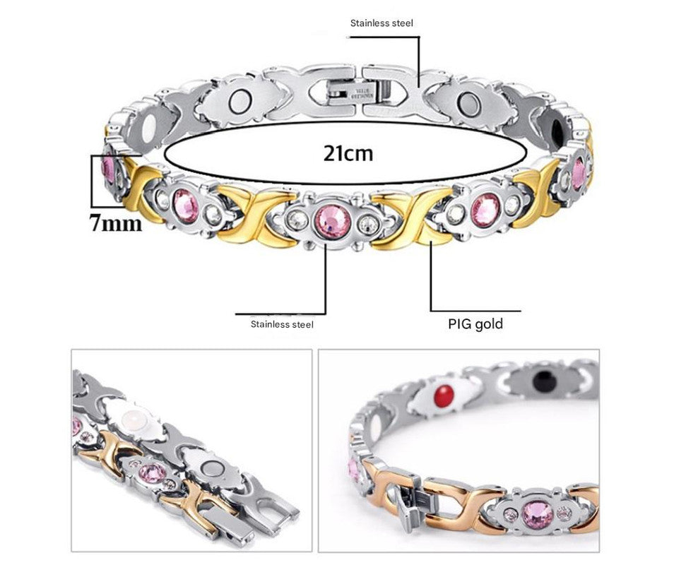Magnetic Therapy Bracelet - Anti-Allergy Jewelry with Gemstone Design and Health Benefits(Silver Gold)