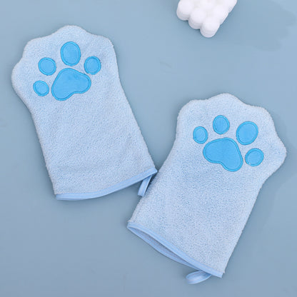 Adorable Pet Paw Grooming & Drying Mitt - Super Absorbent Fleece Material(Blue) - Factory Direct Shop