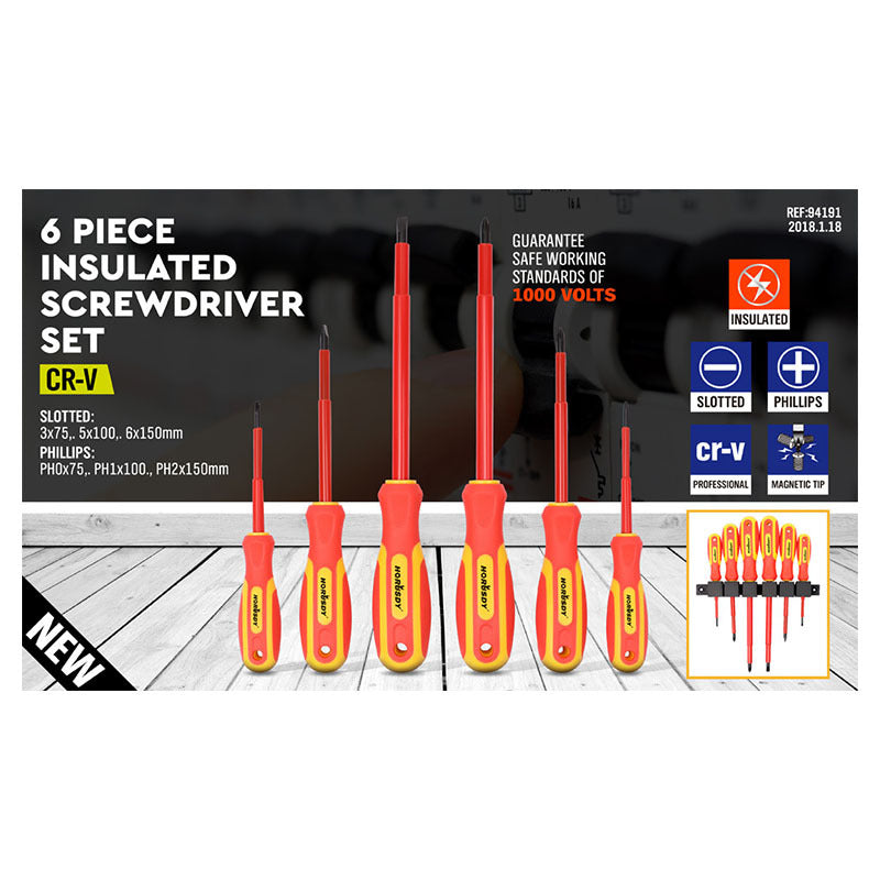 6-piece insulated screwdriver set with packaging on a white background