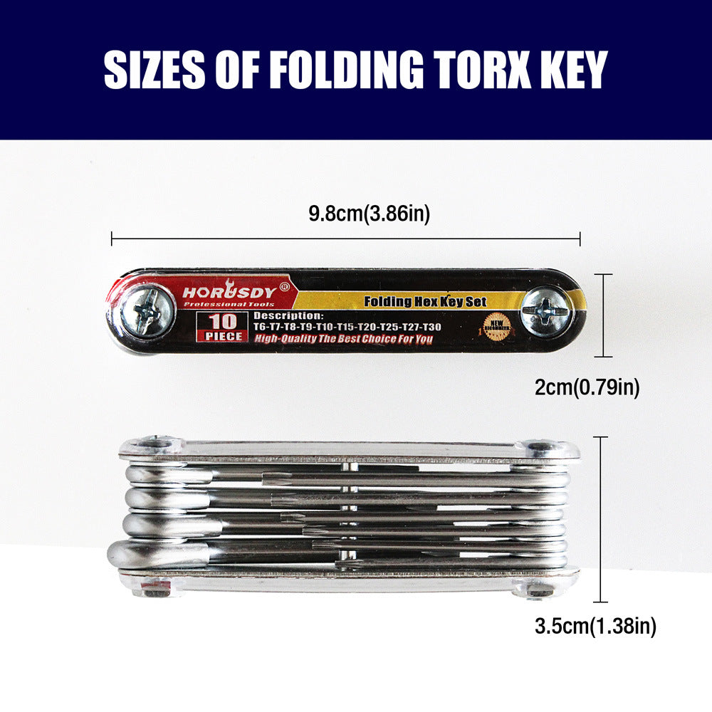 10-Piece Folding Torx Key Wrench Set - T6-T30 Star Keys, Portable Multi-Tool(silver)