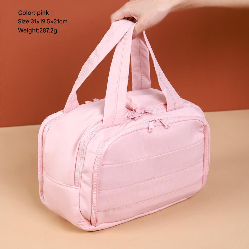 Portable Multi-Compartment Travel Toiletry & Makeup Organizer Bag with Brush Holders(Pink)