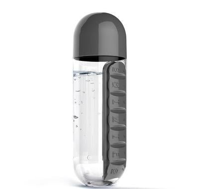2pc 2 - in - 1 Water Bottle with 7 - Day Pill Organizer - 600ml BPA - Free, Portable & Leakproof(black) - Factory Direct Shop