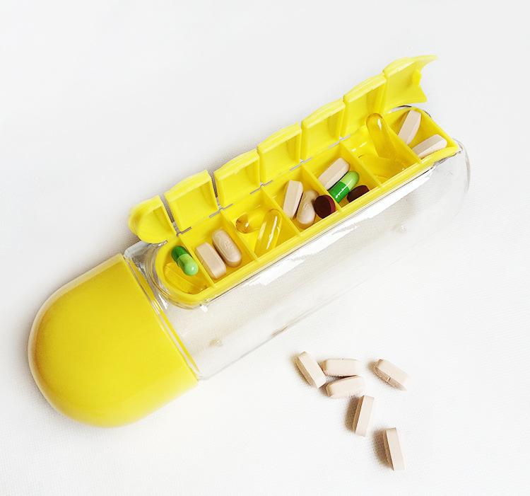 2pc 2 - in - 1 Water Bottle with 7 - Day Pill Organizer - 600ml BPA - Free, Portable & Leakproof(black) - Factory Direct Shop
