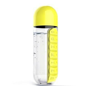 BPA Free Water Bottle 600ml with 7 - Day Pill Organizer - Yellow - Factory Direct Shop