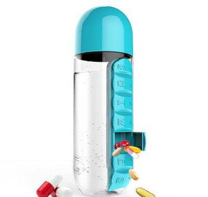 2pc 2 - in - 1 Water Bottle with 7 - Day Pill Organizer - 600ml BPA - Free, Portable & Leakproof(Blue) - Factory Direct Shop