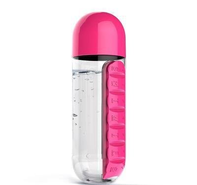 BPA Free Water Bottle 600ml with 7 - Day Pill Organizer - Rose - Factory Direct Shop
