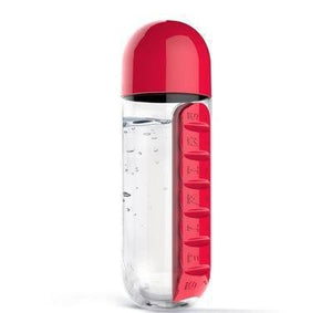 BPA Free Water Bottle 600ml with 7 - Day Pill Organizer - Red - Factory Direct Shop