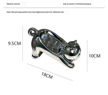 Charming Cat-Shaped Ceramic Soap Dish - Creative & Versatile Home Decor Accent(Black)