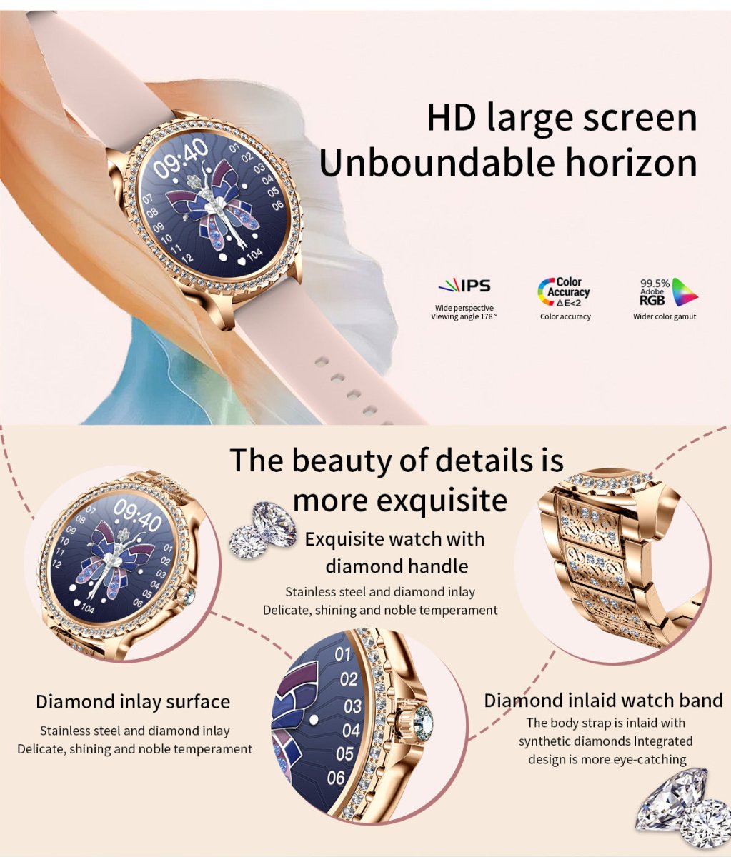 Elegant Women's Smartwatch,HD Touchscreen, Bluetooth Calls, Health Monitoring(Silver Thin Steel Strip) - Factory Direct Shop