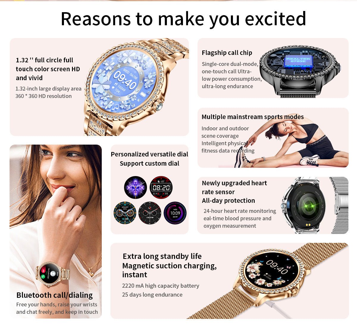 Elegant Women's Smartwatch,HD Touchscreen, Bluetooth Calls, Health Monitoring(Black Thin Steel Strip) - Factory Direct Shop